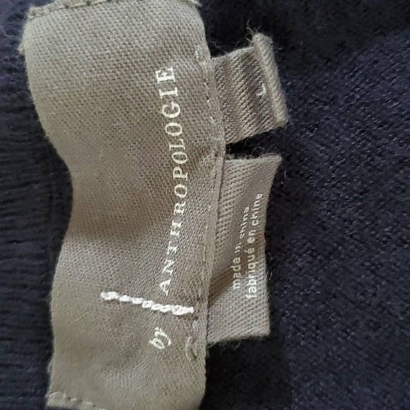 Anthropologie Batwing Sweater Size L Navy Blue Greenish Yellow Stripes LS - Picture 5 of 14